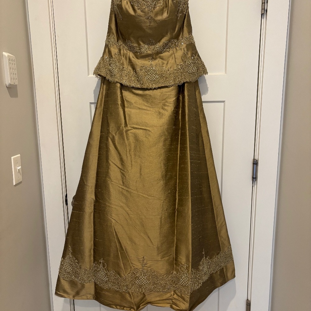 Silk Shantung MOB gown deep gold/bronze size 16